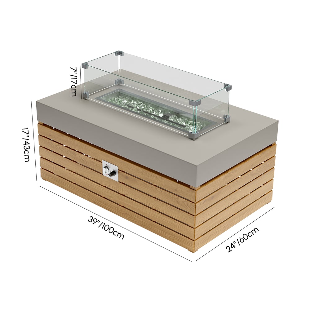 Tevara 100cm Propane Gas Fire Pit Table with Glass Propane Gas Tank Cover Table Set of 2 weights dimensions image