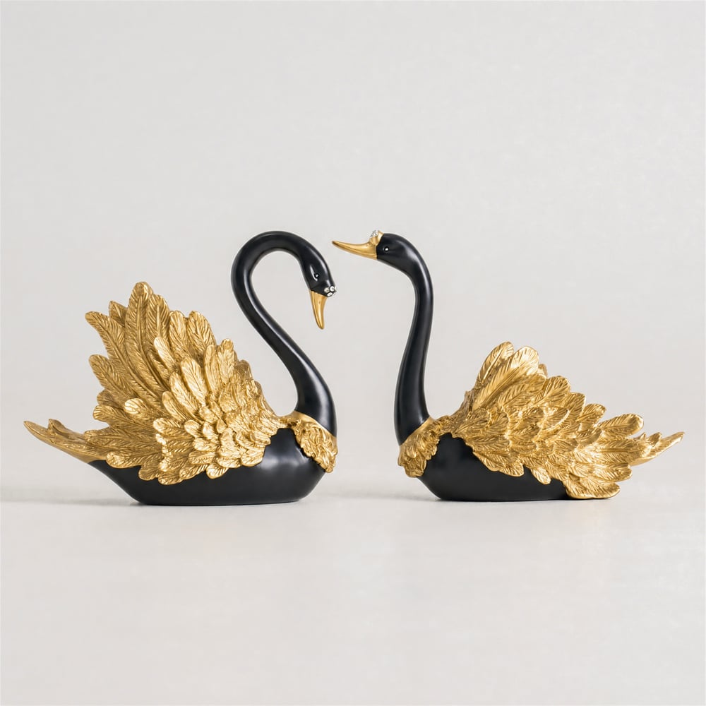 2-Piece Resin Swan Figurines, Black & Gold Decorative Storage Set window image