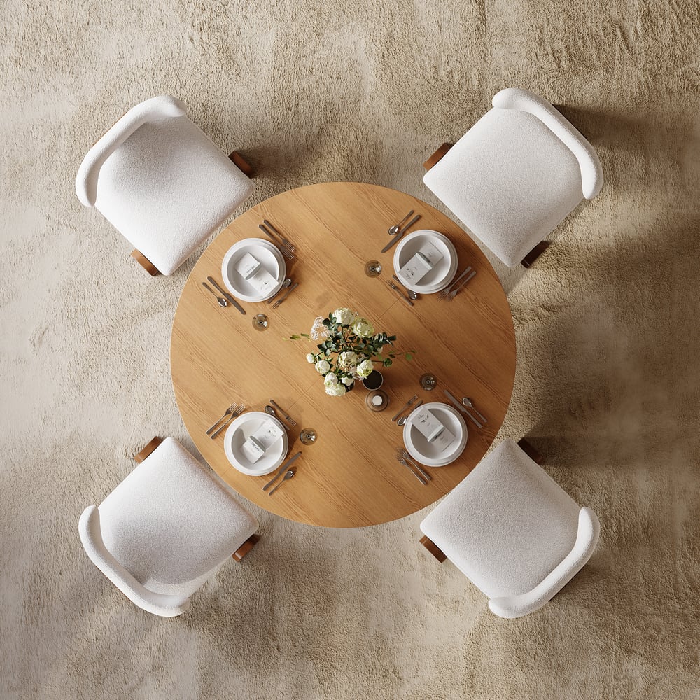Ensemble de salle à manger Table à manger extensible en bois massif de 119-201 cm avec 4 chaises image de fenêtre