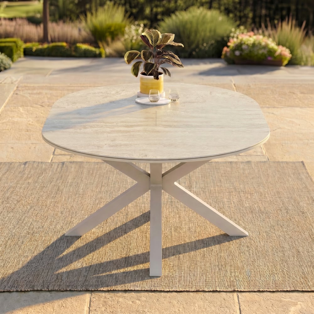 Outdoor Aluminum & Sintered Stone Extendable Dining Table in Sand window image