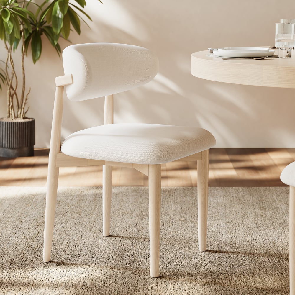 Modern Whitewash Linen Dining Chair with Rubber Wood Legs, 1 Piece window image