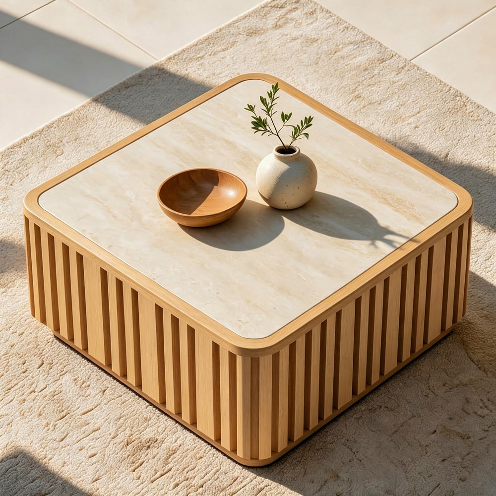Aura Fluted Aluminum Outdoor Coffee Table with Sintered Stone Top window image
