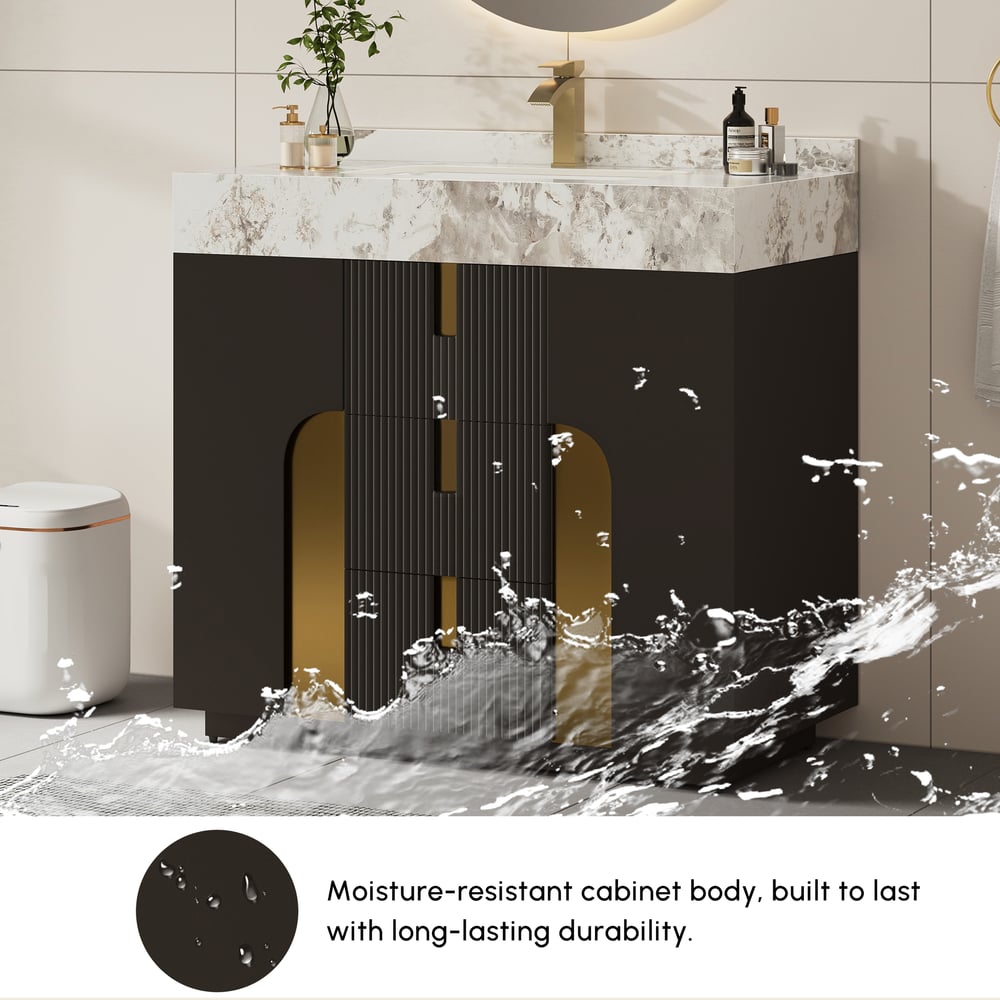 Meuble-lavabo simple autoportant Artis de 91cm avec dessus en pierre frittée image de fenêtre