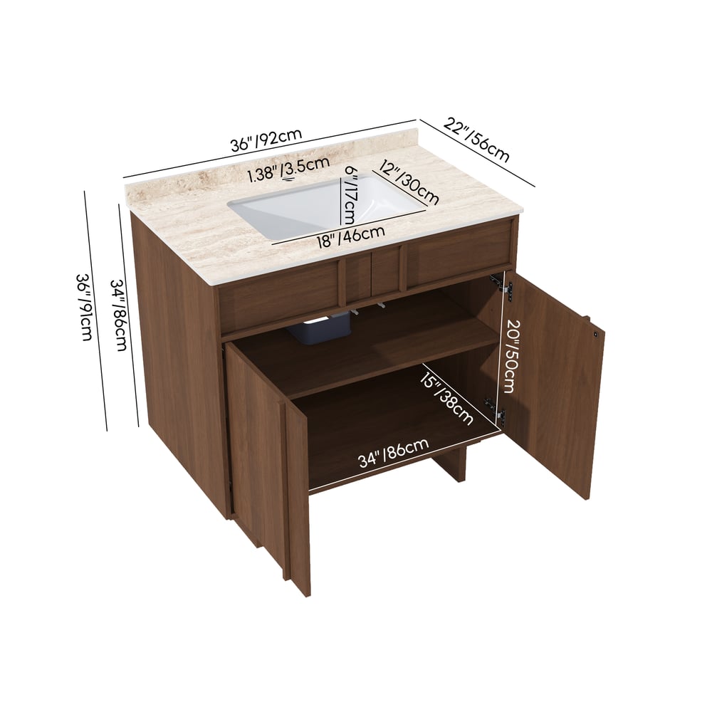 Panvyr 92cm Single Bathroom Vanity with Sink and Sintered Stone Top weights dimensions image