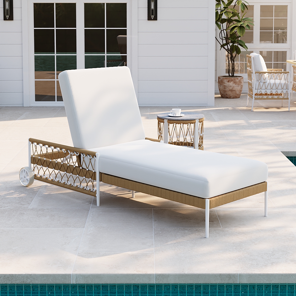 79.5" Ropipe Outdoor Rope-Woven Lounge Chair with Adjustable Backrest & Wheels window image