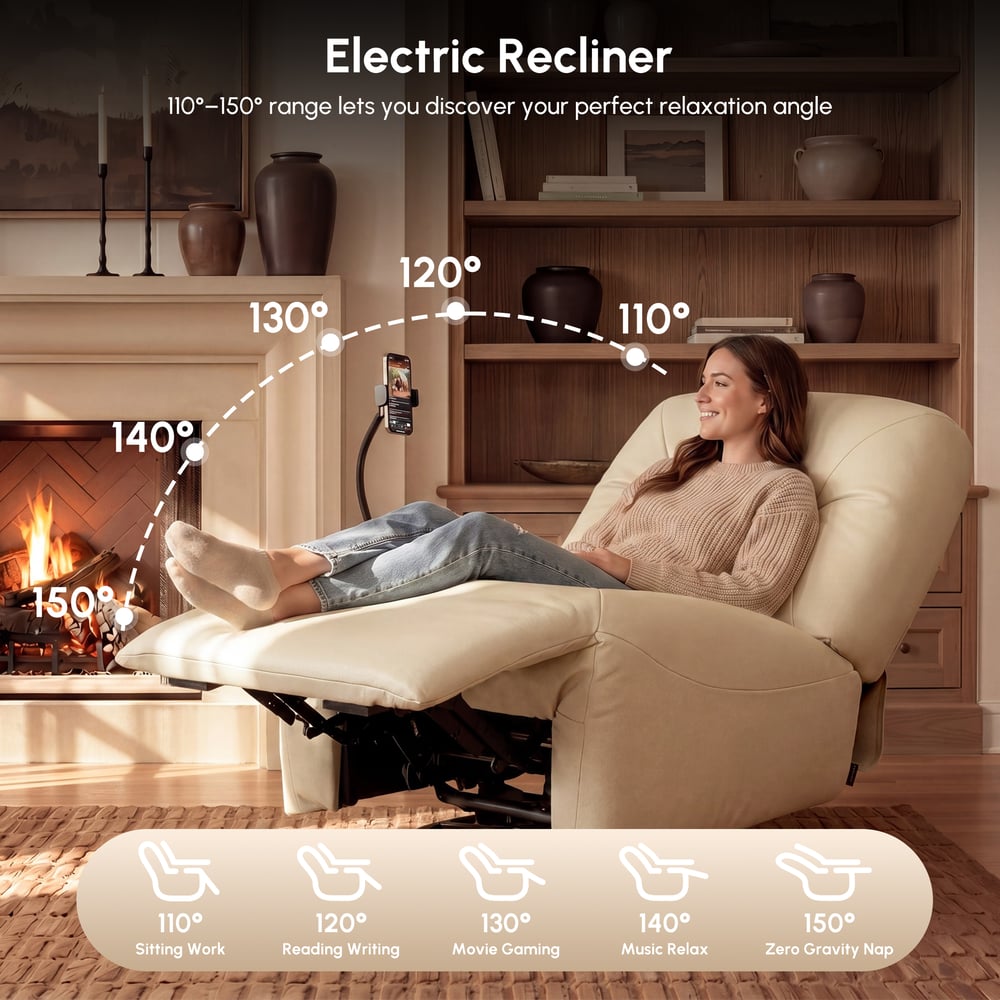 Genuine Leather Power Swivel Rocker Recliner Accent Chair with Phone Holder window image