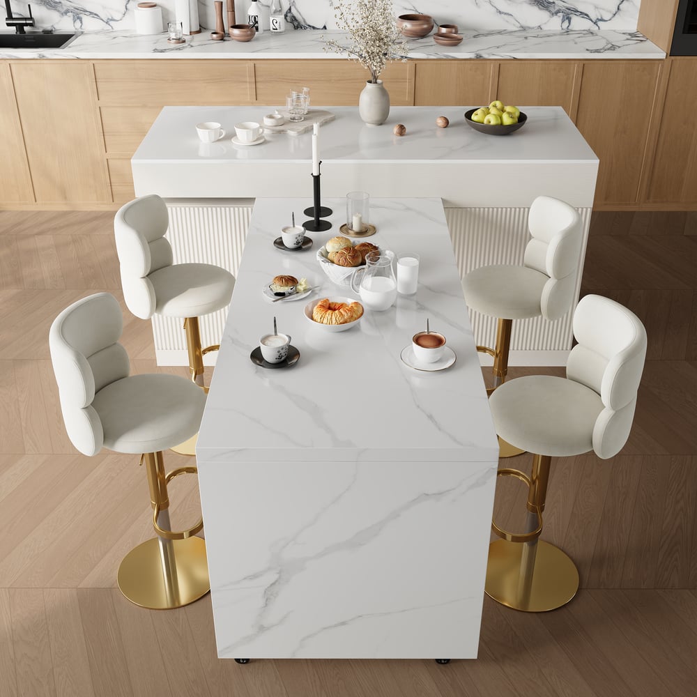 Modern 81"-106" Sintered Stone Kitchen Island with Drawers & Doors, White window image