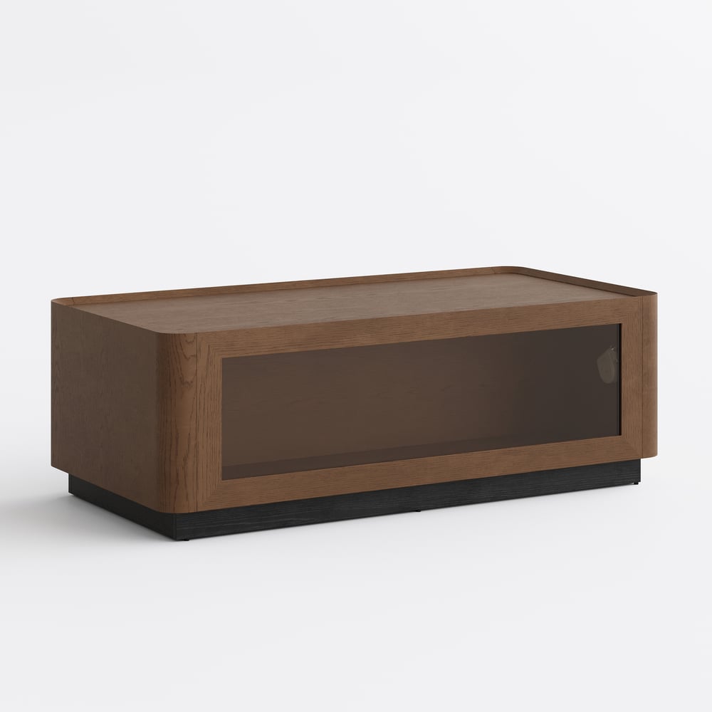 47" Glass Door Walnut Coffee Table with Storage and LED window image