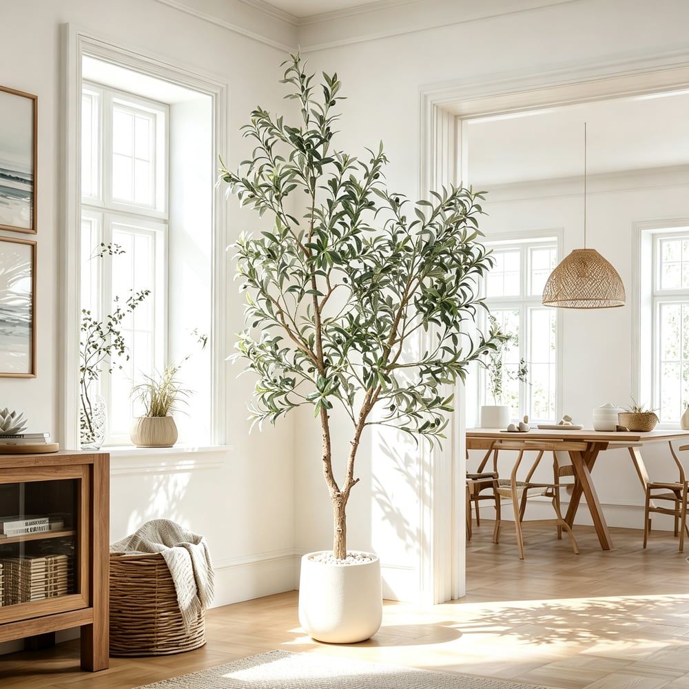 6 ft. Artificial Olive Tree with Planter and Decorative Pebbles window image