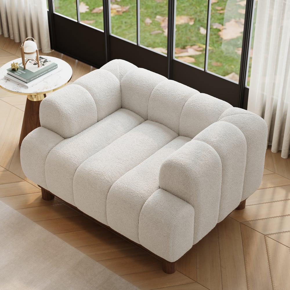 49" Boucle Lounge Accent Chair with Armrest and Wood Legs window image