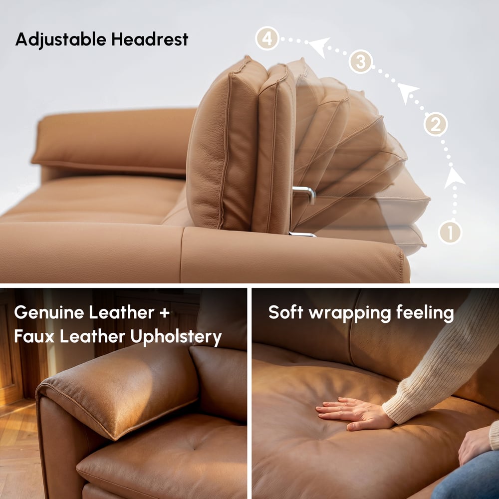 126" 3-Seater Genuine Leather Power Convertible Sleeper Sofa window image