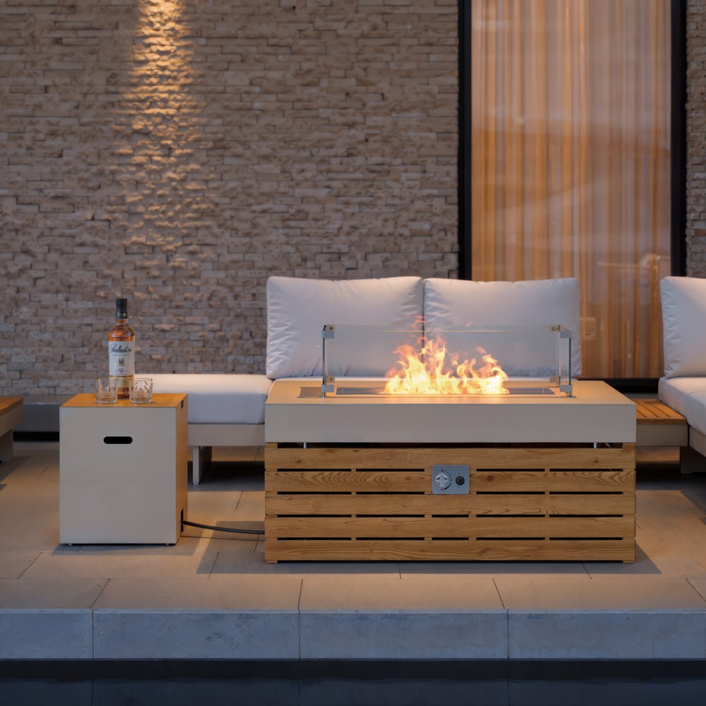 Tevara 100cm Propane Gas Fire Pit Table with Glass Propane Gas Tank Cover Table Set of 2 window image