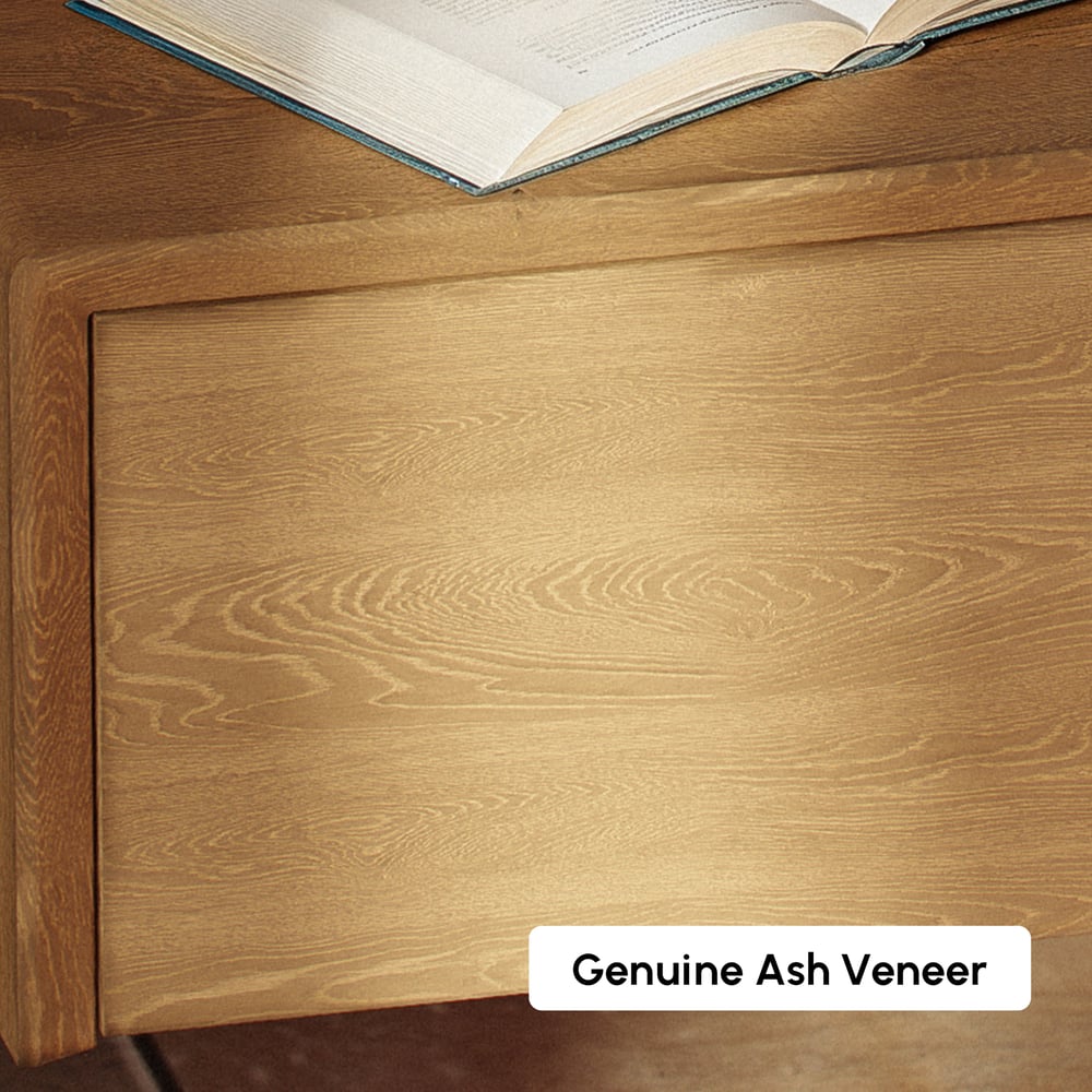 King Solid Wood Bed with Leather Extended Headboard & Floating Smart Nightstand Set window image