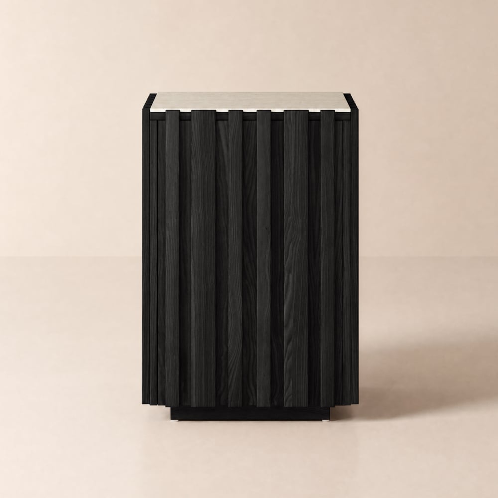 Aura Ash Wood Fluted Black Side Table with Sintered Stone Top window image
