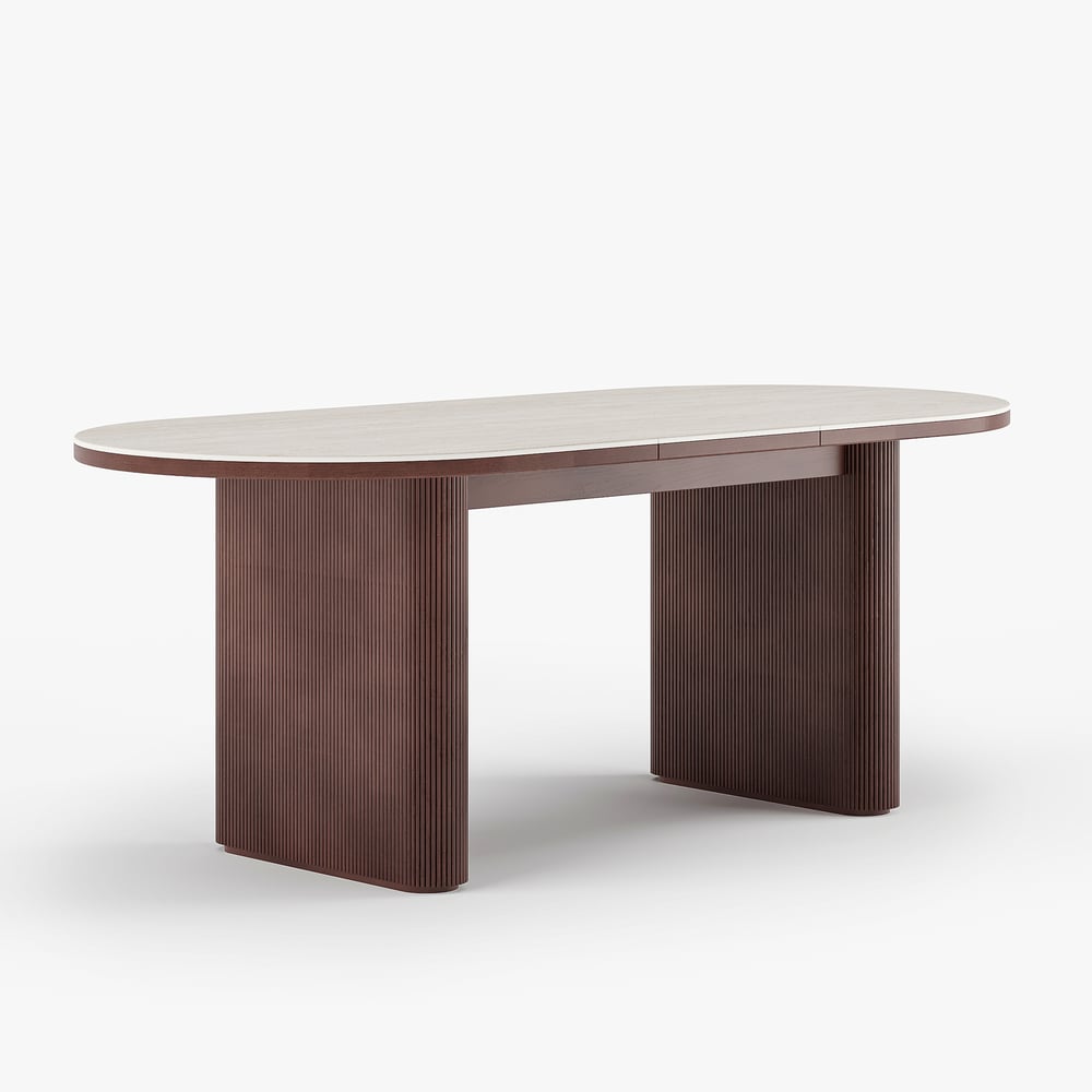 79"-95" Extendable Sintered Stone Dining Table Set with 6 Chairs window image