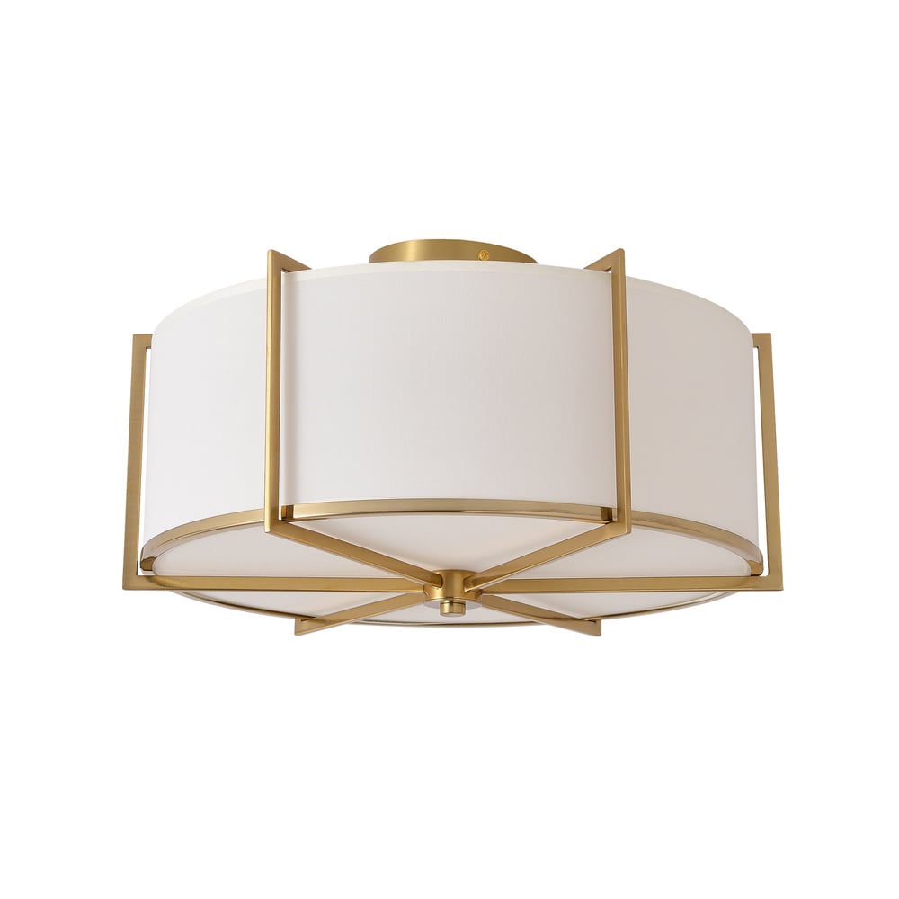 18" Fabric Flush Mount Light in Gold Finish, 3-Light window image