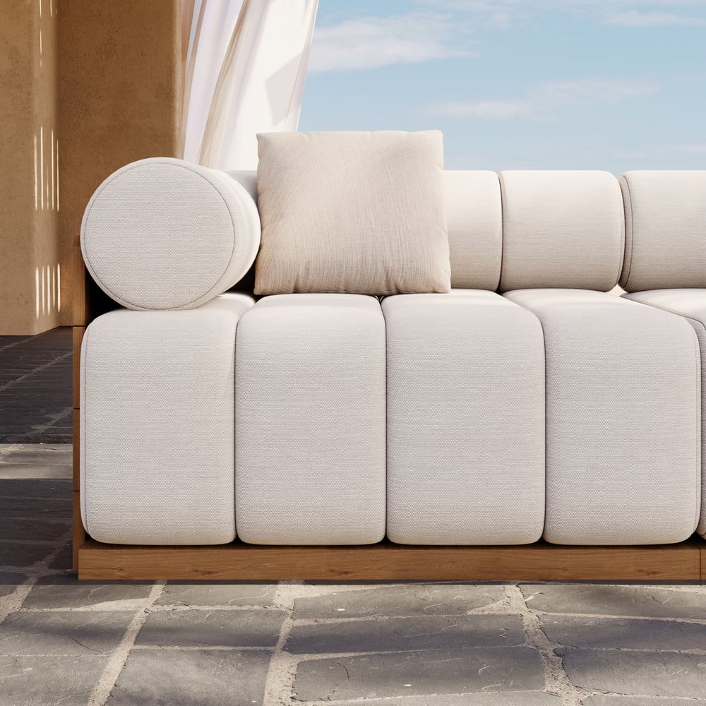Resaro Teak Wood Deep-Seat 2-Seater Outdoor Sofa Warm White window image