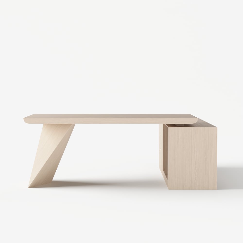 Escrivaninha executiva moderna em forma de L de 180 cm com acabamento em branco lavado e armazenamento, mão esquerda Imagem da janela