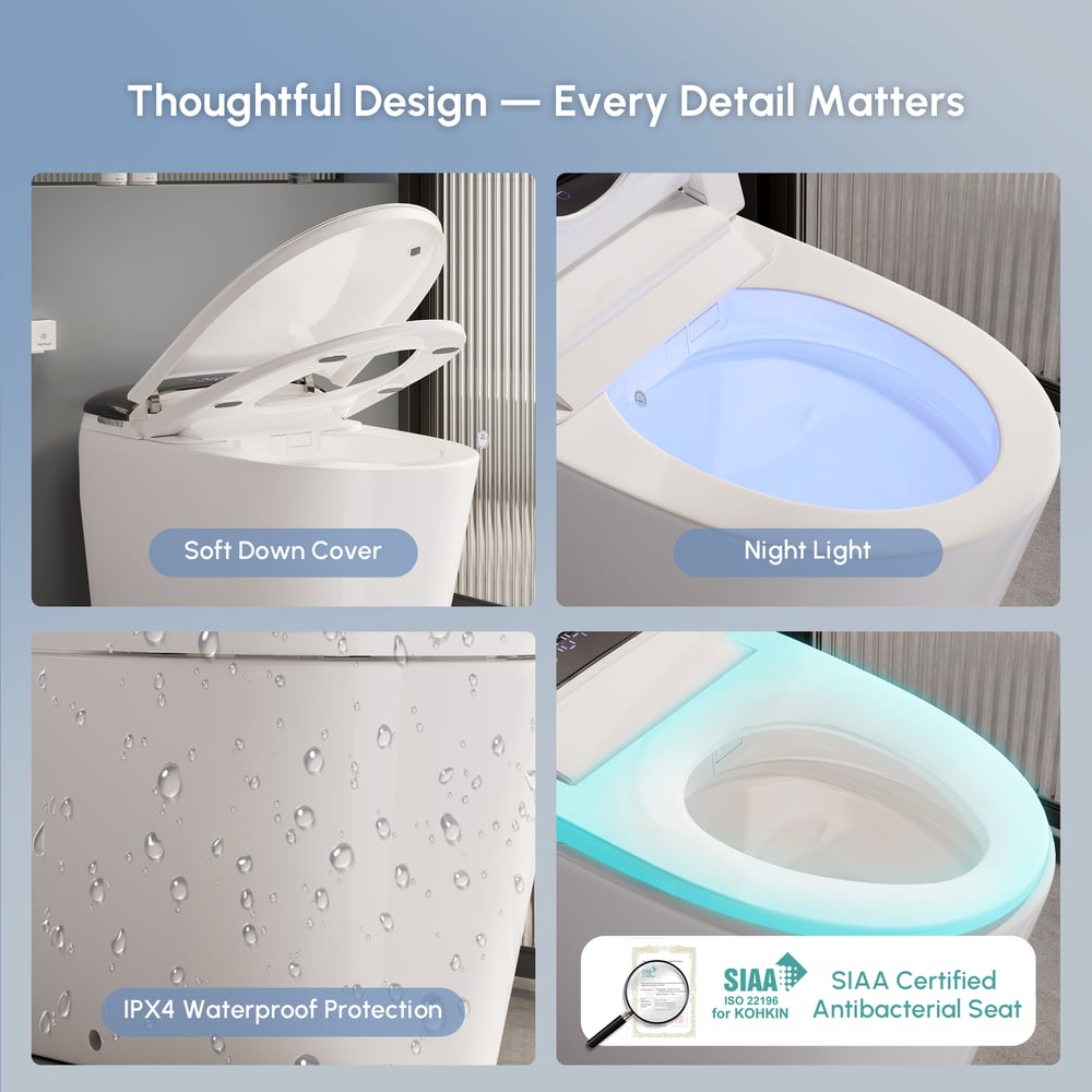 Smart Bidet Toilet with Built-in Tank, Foam Shield, ADA Seat Height, Auto-Open Lid window image