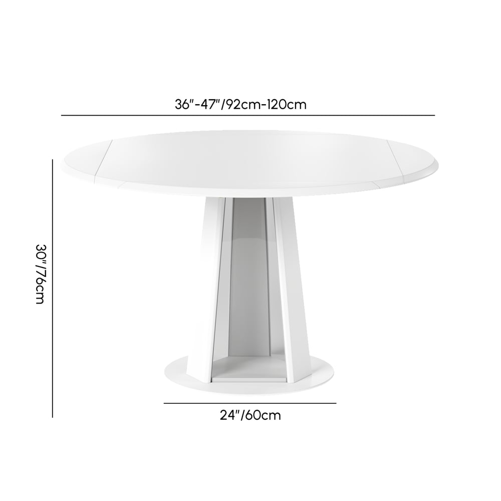 36"-47" Solid Matte Warm White Wood Extendable Dining Table with Light weights dimensions image