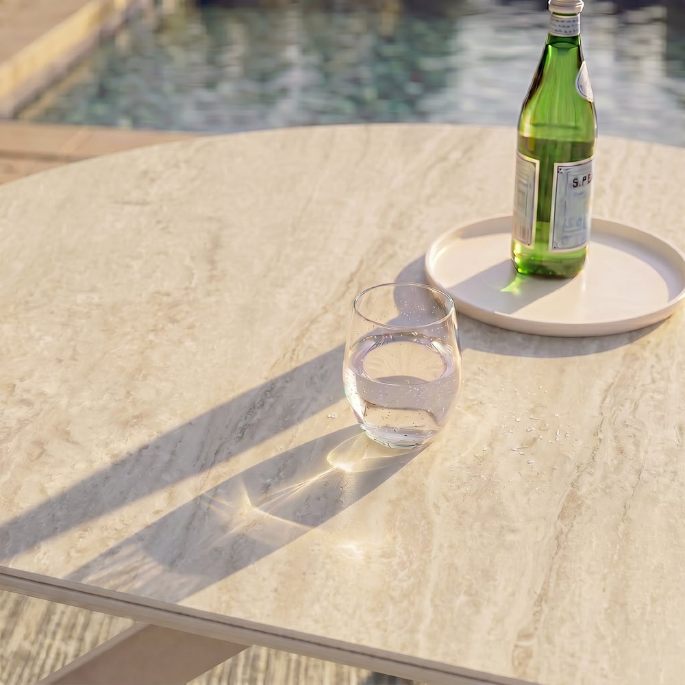 Outdoor Aluminum & Sintered Stone Extendable Dining Table in Sand window image