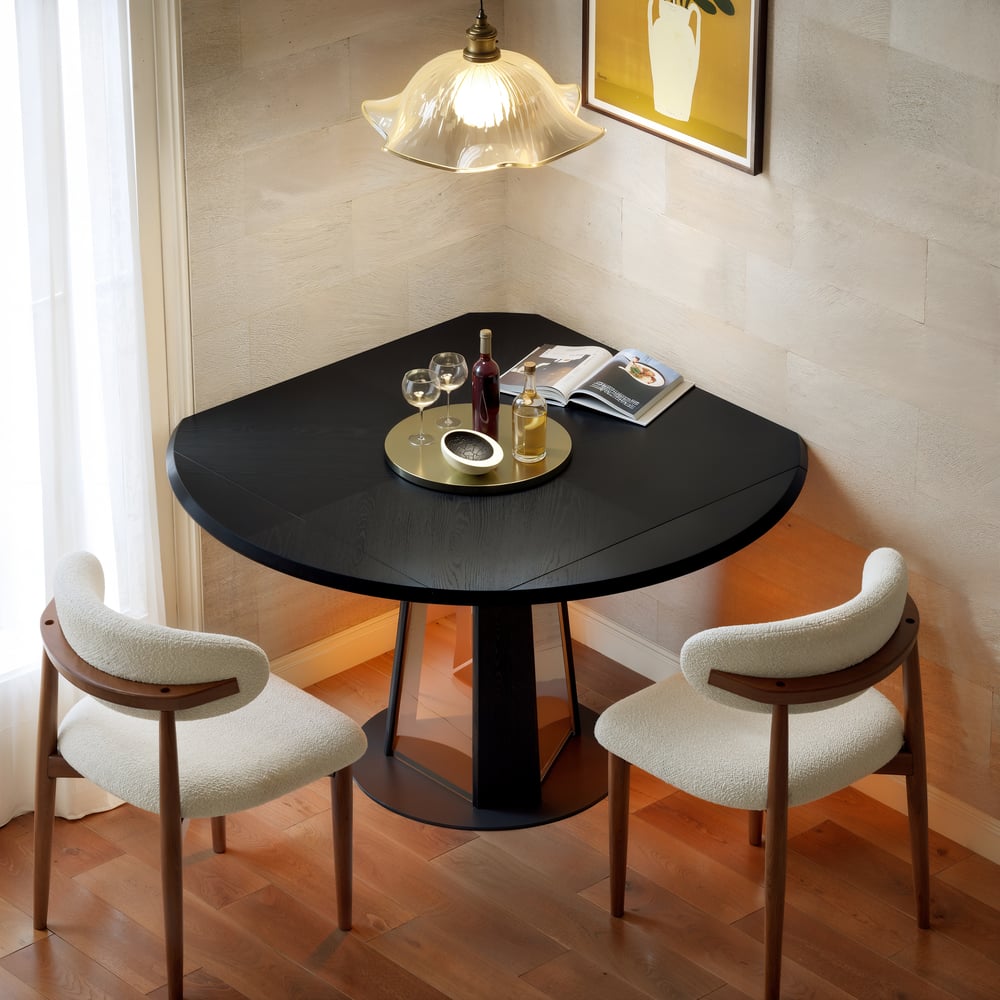 36"-47" Solid Black Wood Extendable Dining Table with Light window image