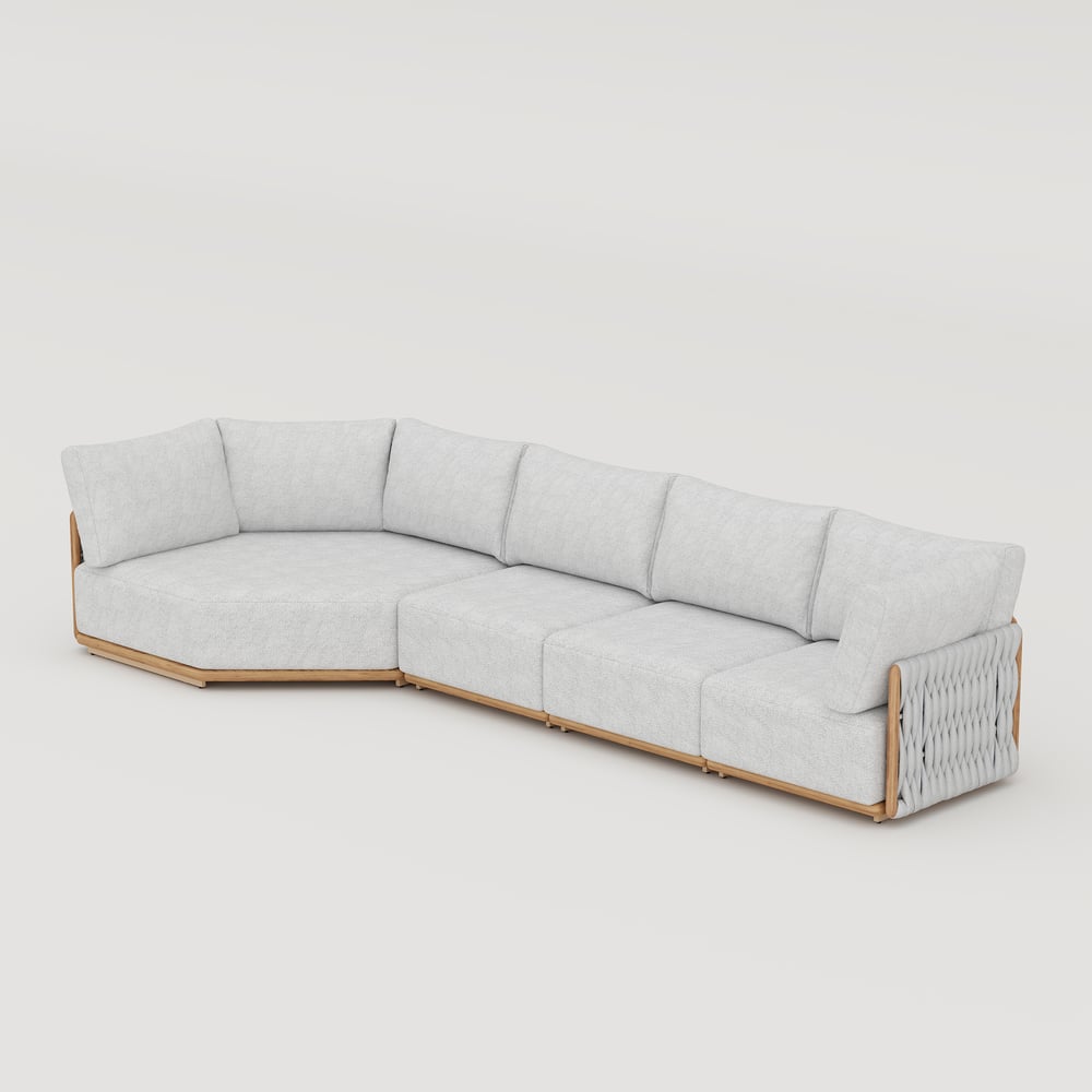 4-Piece Outdoor Teak & Aluminum Sectional Sofa Set with Chaise for 4 in Light Gray window image