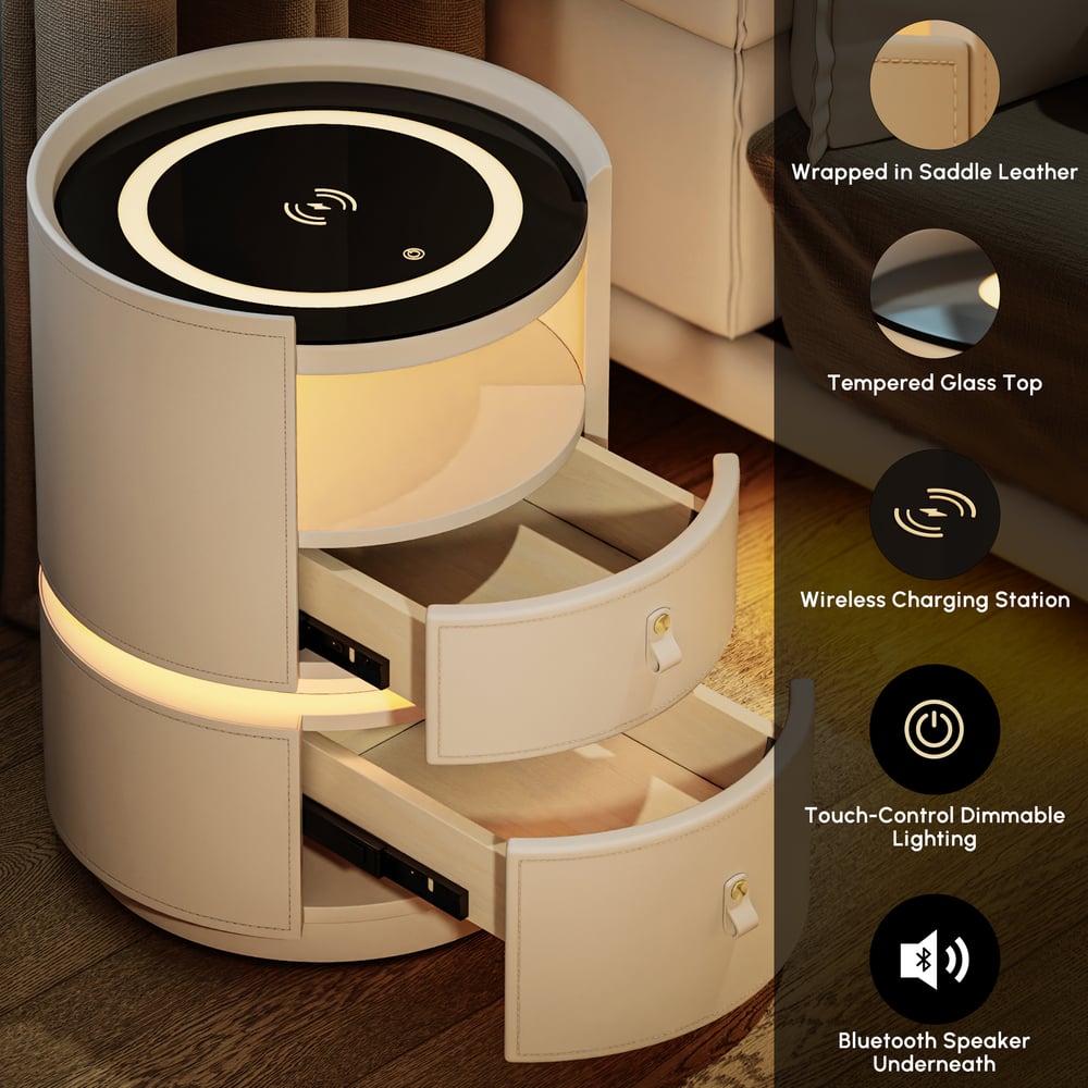 Table de chevet LED intelligente en cuir de selle moderne image de fenêtre