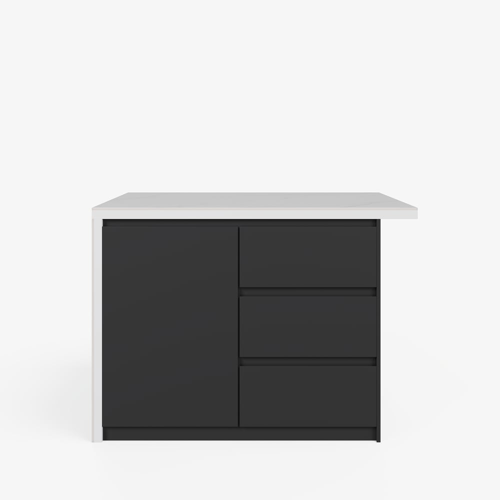 Modern 1270 mm Glossy Sintered Stone Kitchen Island with Storage, White & Black window image