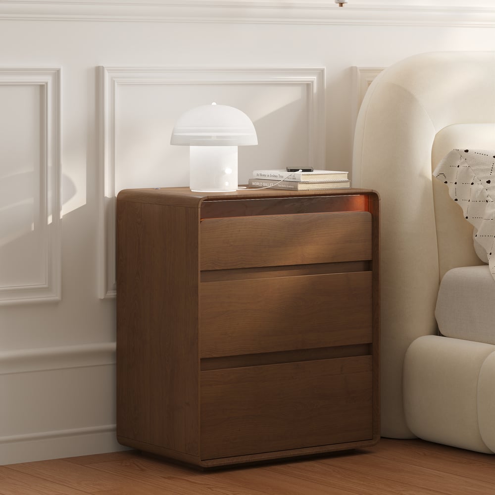 Meloa 24" Wooden 3-Drawer Smart Nightstand With LED Lighting & Charging Station window image
