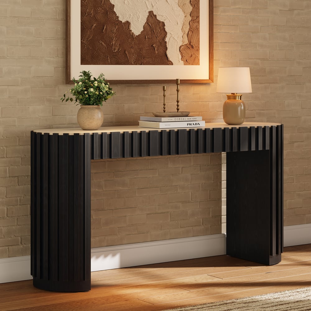 Aura 60" Ash Wood Fluted Black Console Table With Sintered Stone Top window image