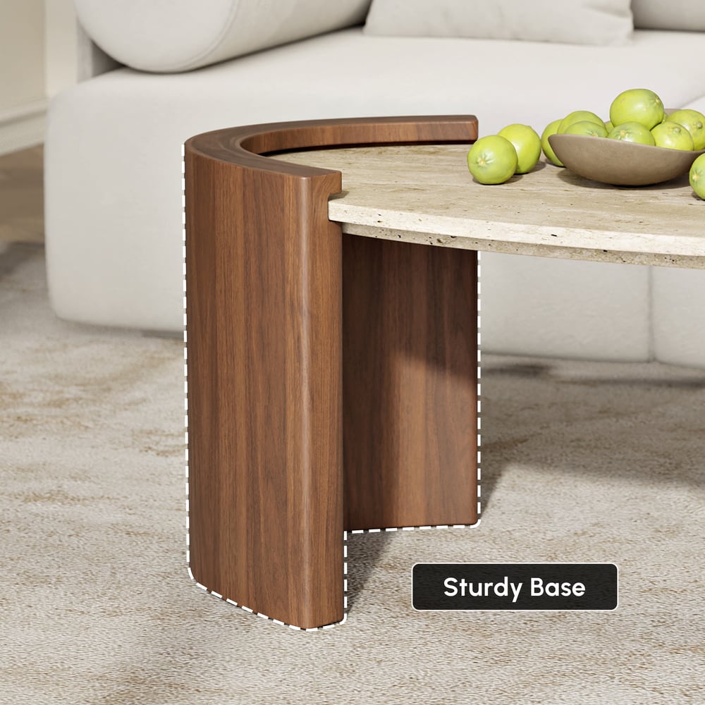 Table Basse de 43" en Pierre de Travertin Ovale Style Japandi image de fenêtre