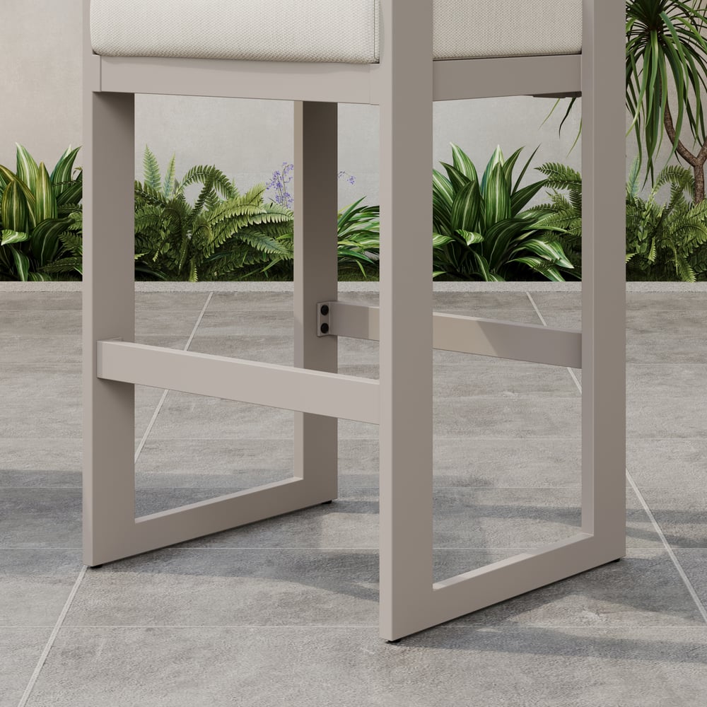 Tevara Outdoor Aluminum Frame & Teak Wood Armrest Bar Stools in Sand, Set of 2 window image