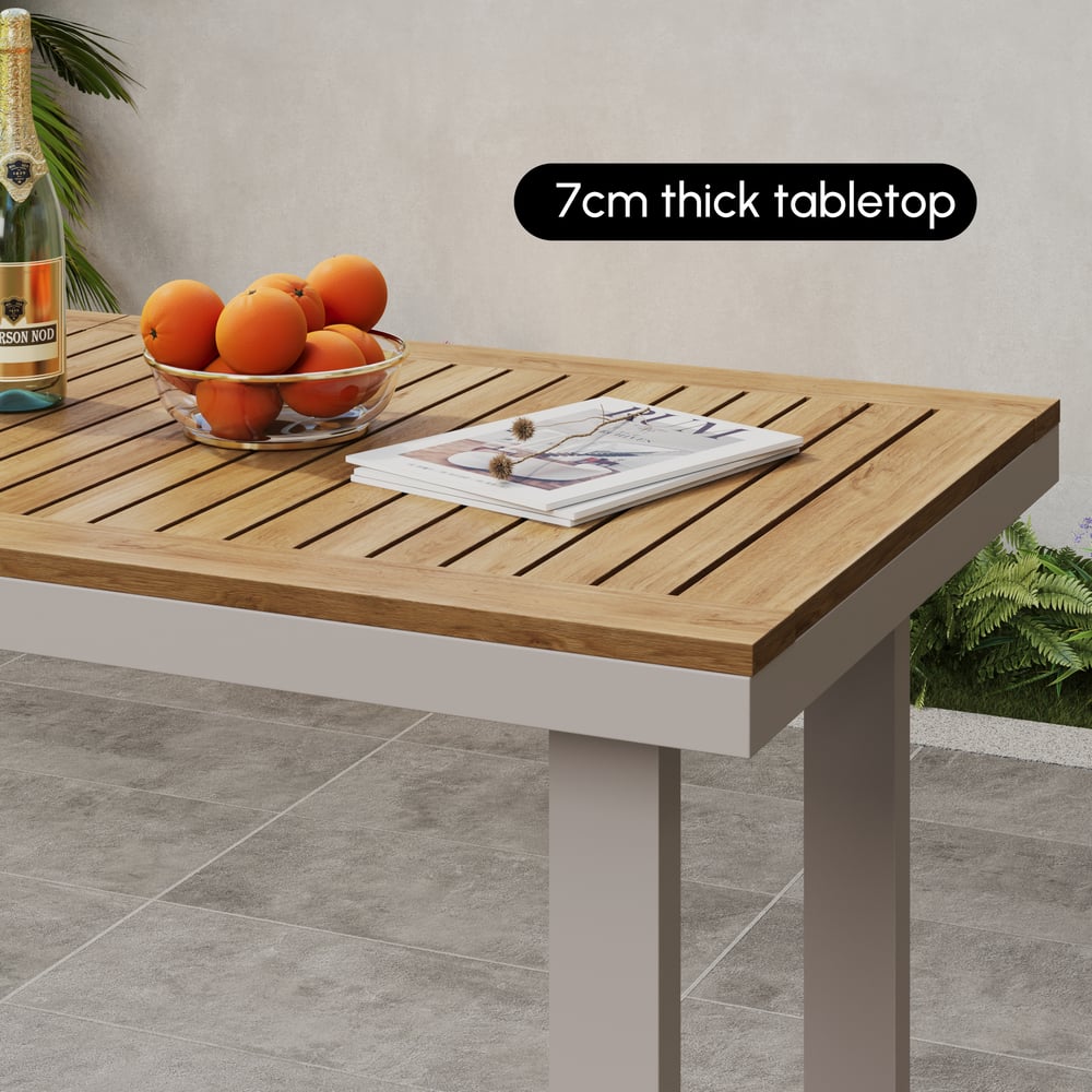 Tevara Outdoor Teak Wood Slat Top & Sand Aluminum Frame Bar Table for Patio window image