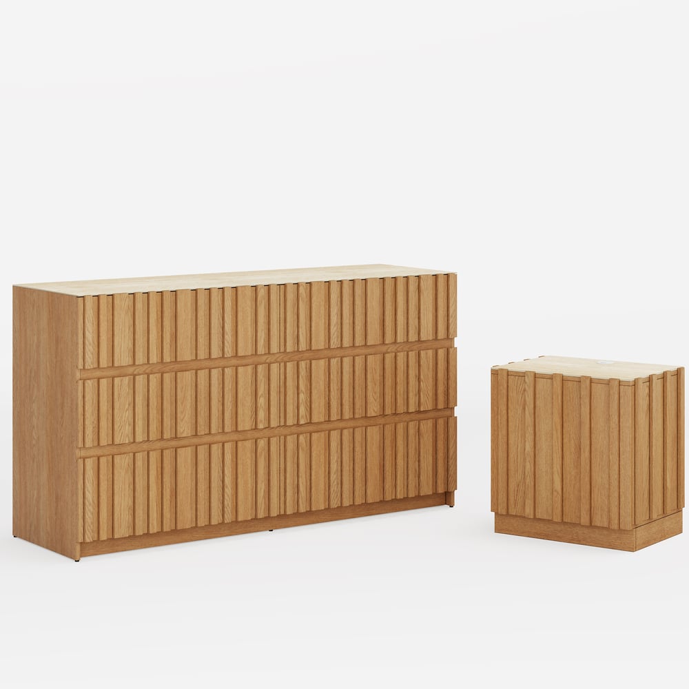 Aura 59" Natural Sintered Stone 6-Drawer Dresser with Lighting window image