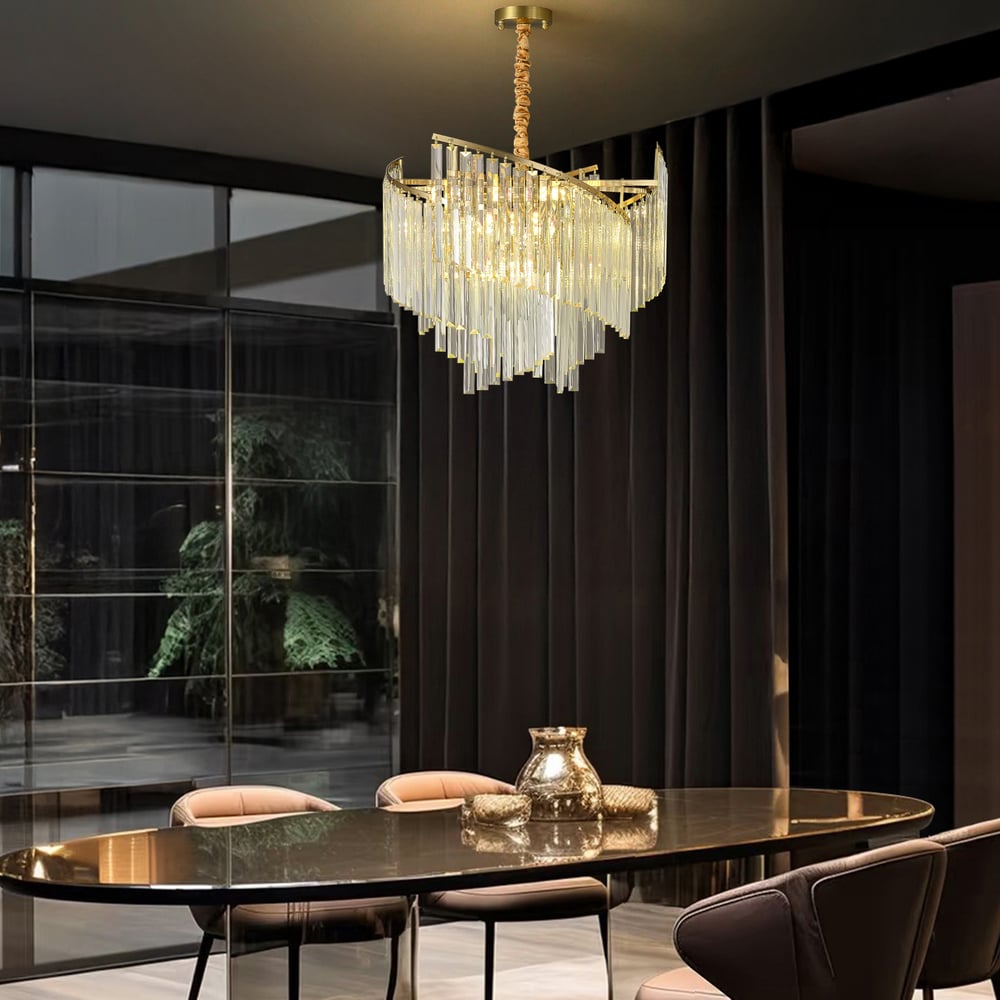 Spiral Art Modern 10-light Crystal Chandelier with Adjustable Chain in Gold window image