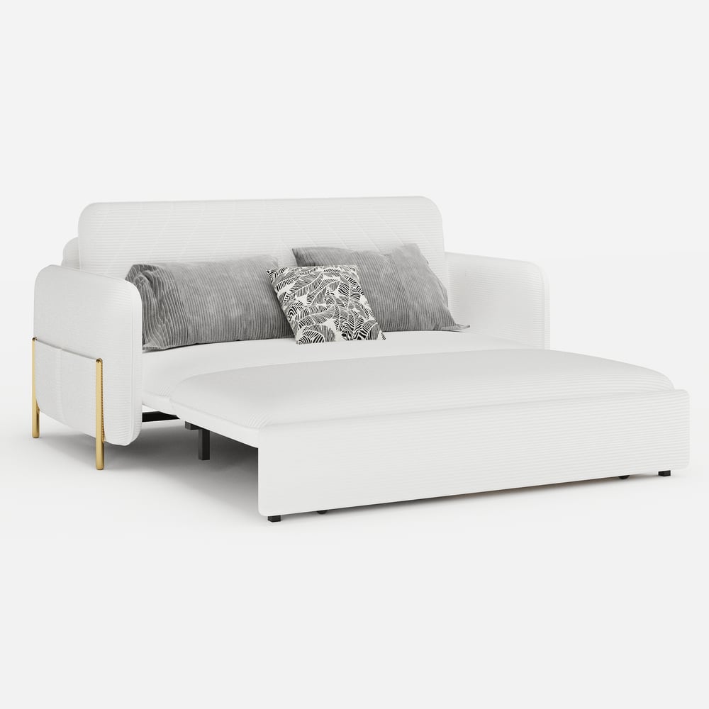 60" Queen 3-Seater Corduroy Convertible Sleeper Sofa window image