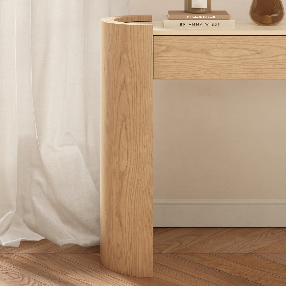 Japandi 60" Oval Sintered Stone Console Table With 2 Drawers window image