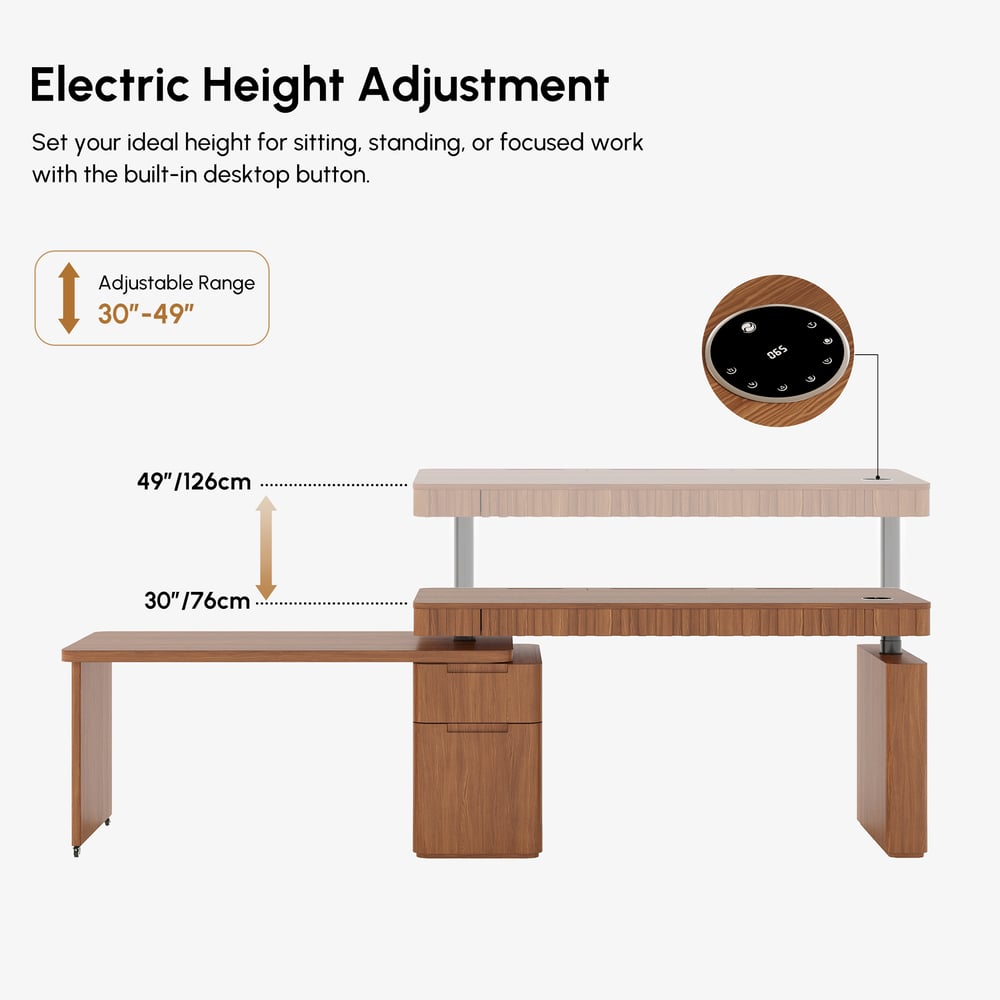 Aura 63" Walnut Flutted 360-Degree Rotating Desk Electric Adjustable Standing Desk window image
