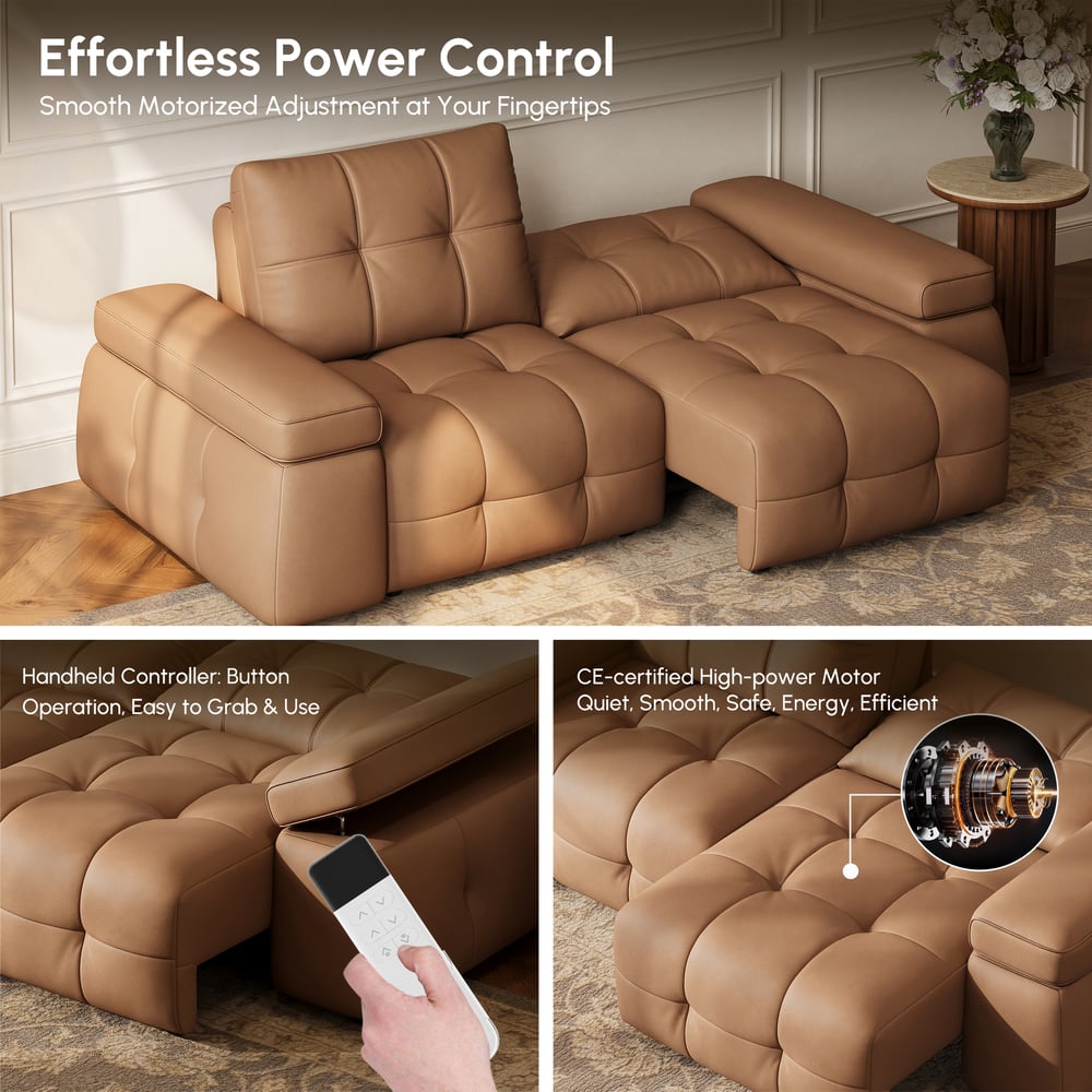 95" 2-Seater Genuine Leather Power Convertible Sleeper Sofa with adjustable armrests window image