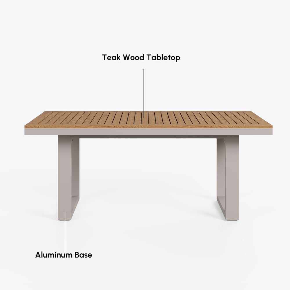 Tevara 6-Person Rectangle Teak & Aluminum Outdoor Patio Dining Table in Sand window image