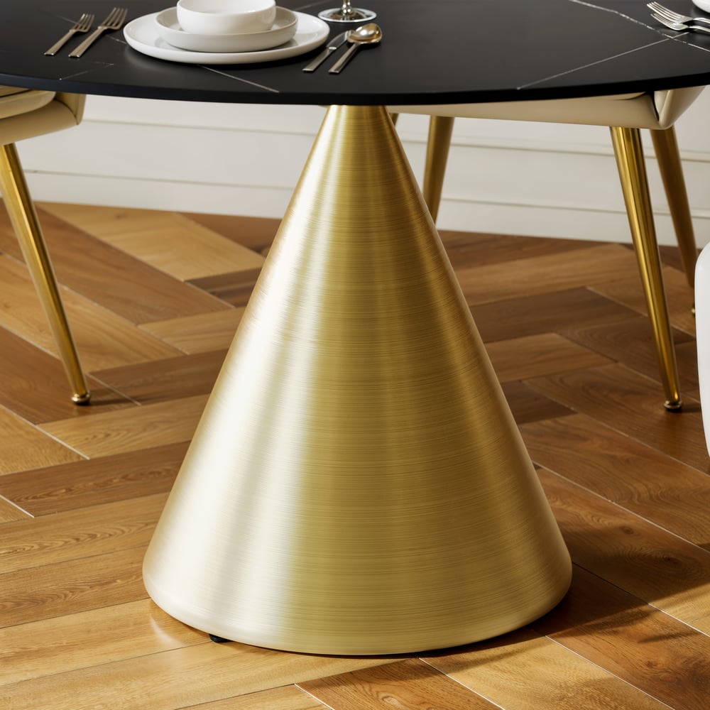 152cm Round Matte Sintered Stone Dining Table with Gold Metal Pedestal Base, Seats 6 window image