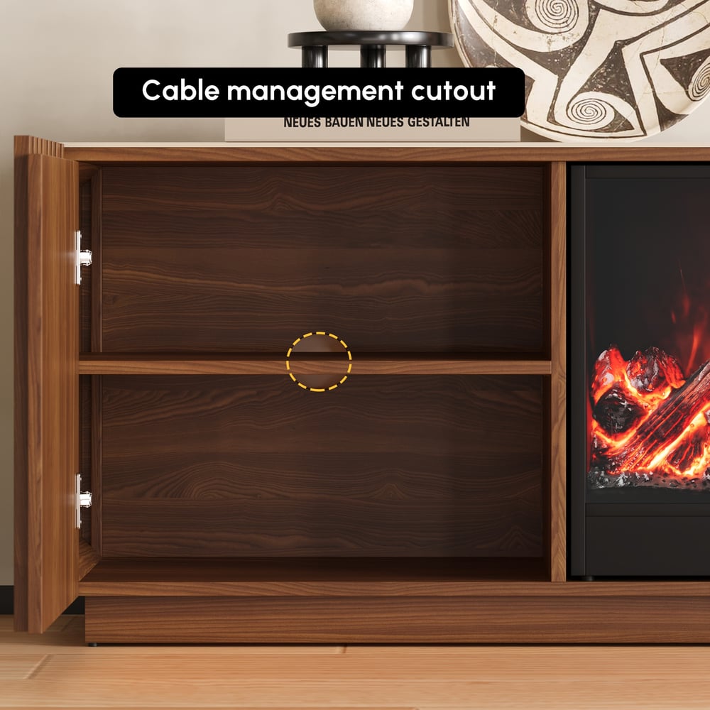Aura 84" Sintered Stone Top Electric Fireplace TV Stand window image