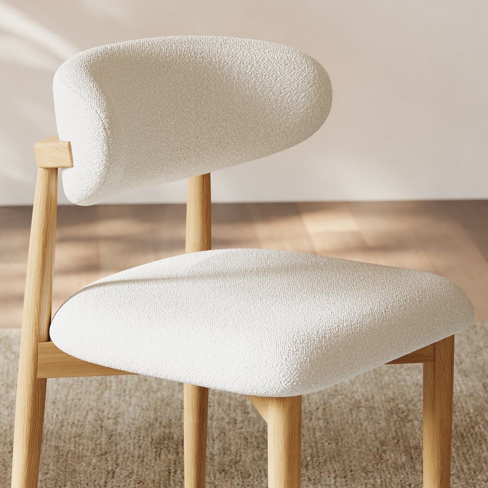 Modern Natural Boucle Dining Chair with Rubber Wood Legs, 1 Piece window image