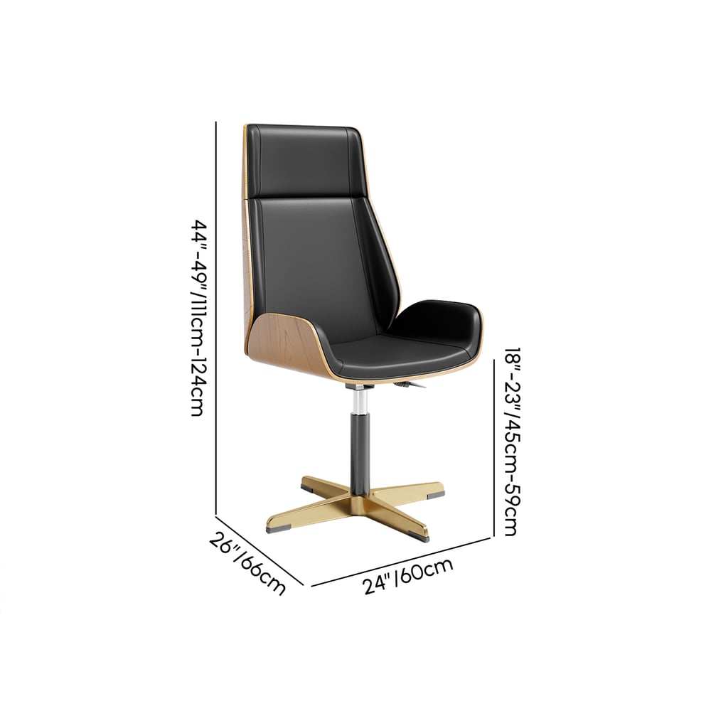 Fauteuil de bureau exécutif pivotant à dossier haut en cuir PU noir avec hauteur réglable Poids, dimensions, image