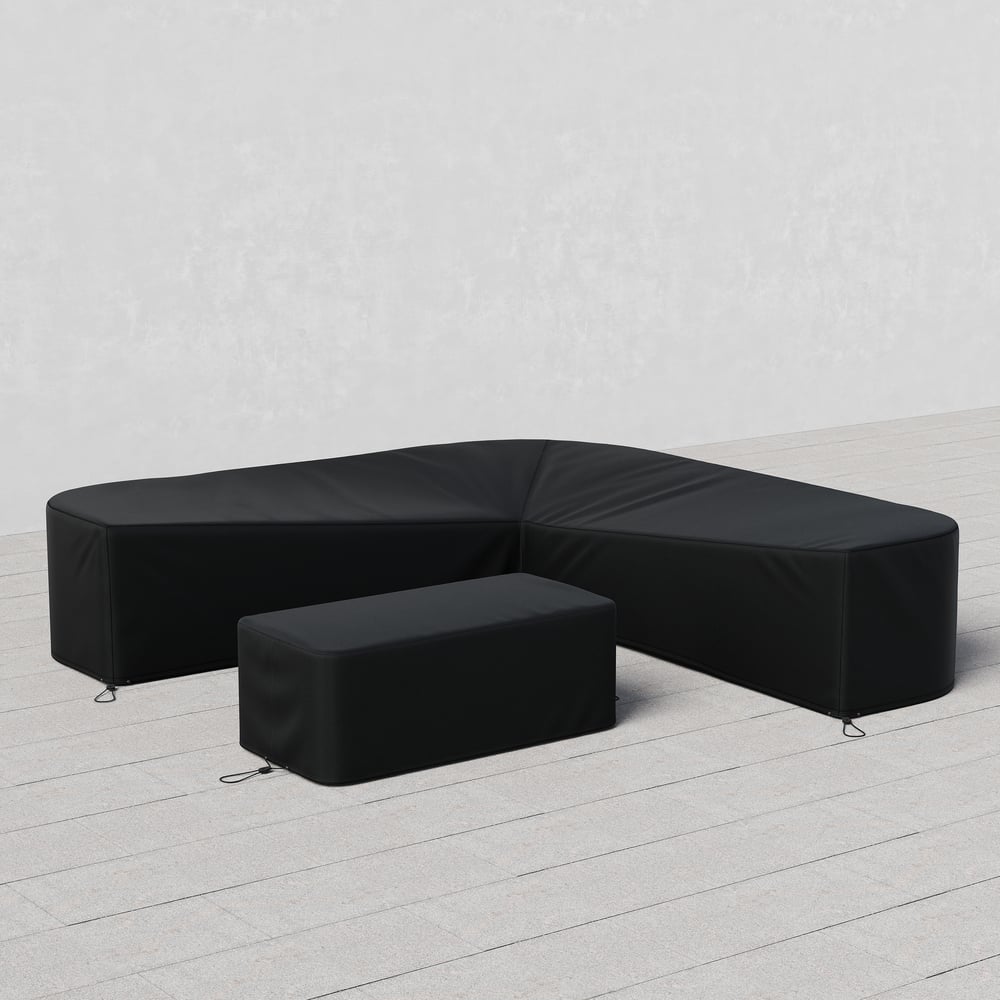 600D 2-Pieces Polyester Weatherproof Outdoor Patio Furniture Set Covers in Black window image