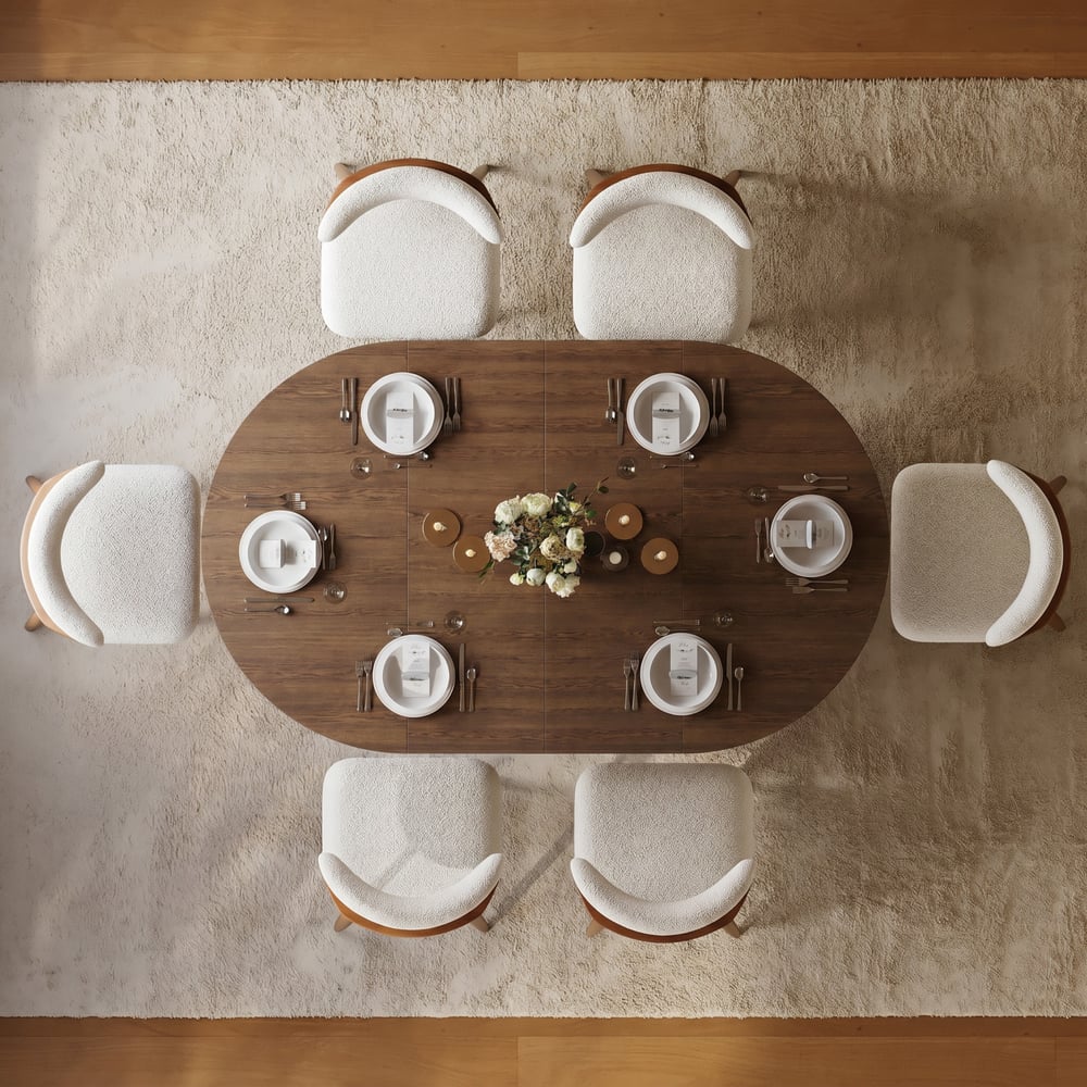 Modern 47"-79" Extendable Walnut Wood Dining Table with Fluted Base, Seats 4-6 window image