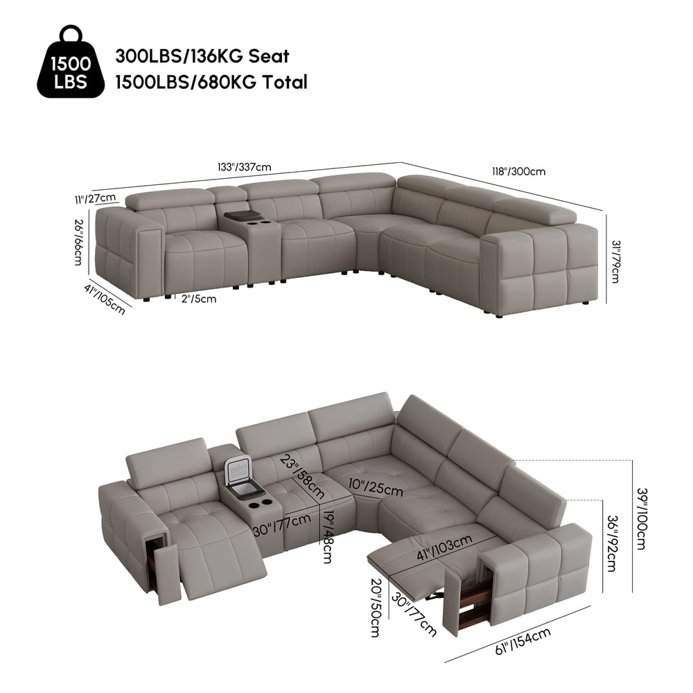 Genuine Leather Built-In Cooler Power Reclining Sofa weights dimensions image