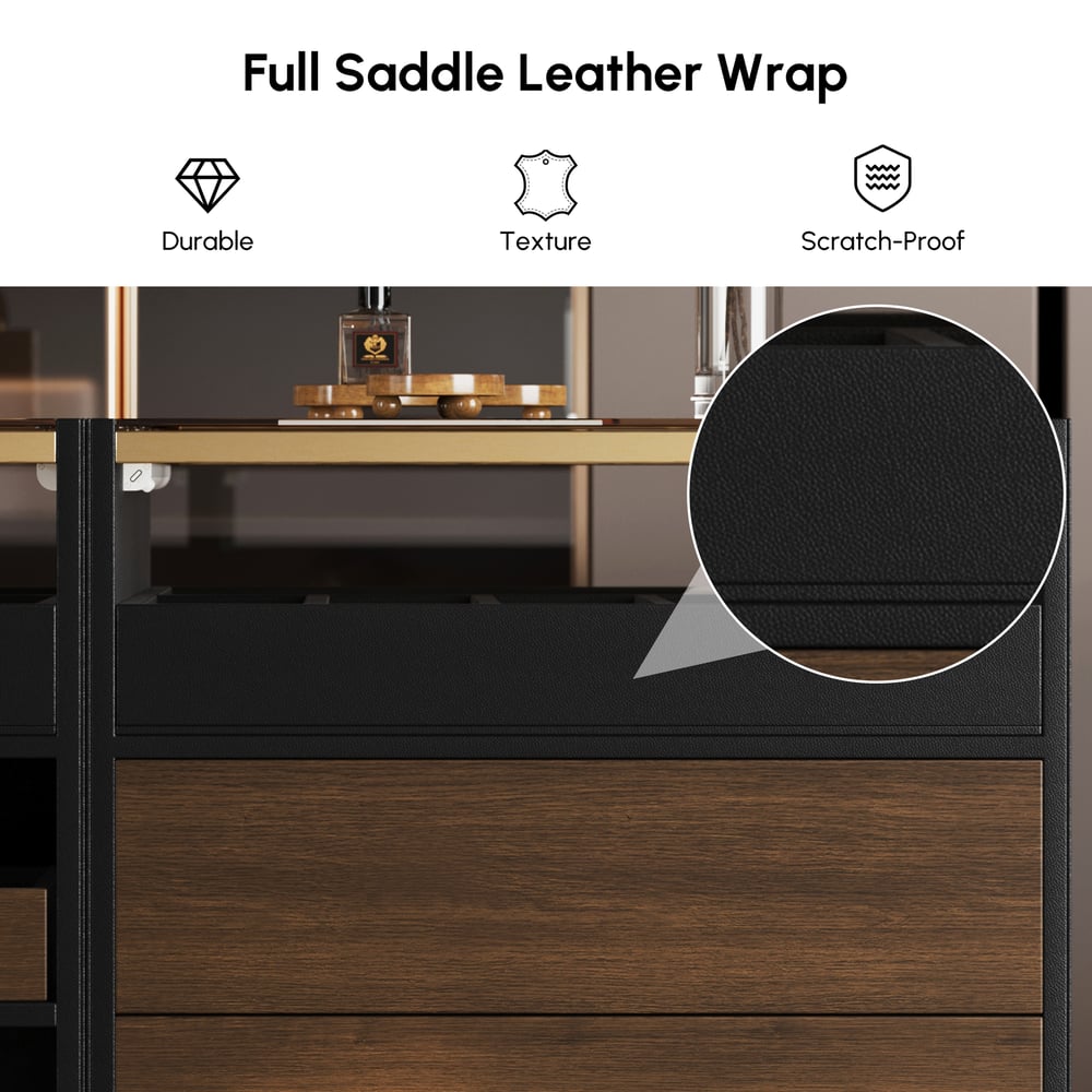 Saddle Leather 7-Dresser Walk-In Closet Island with Light & Jewelry Display window image