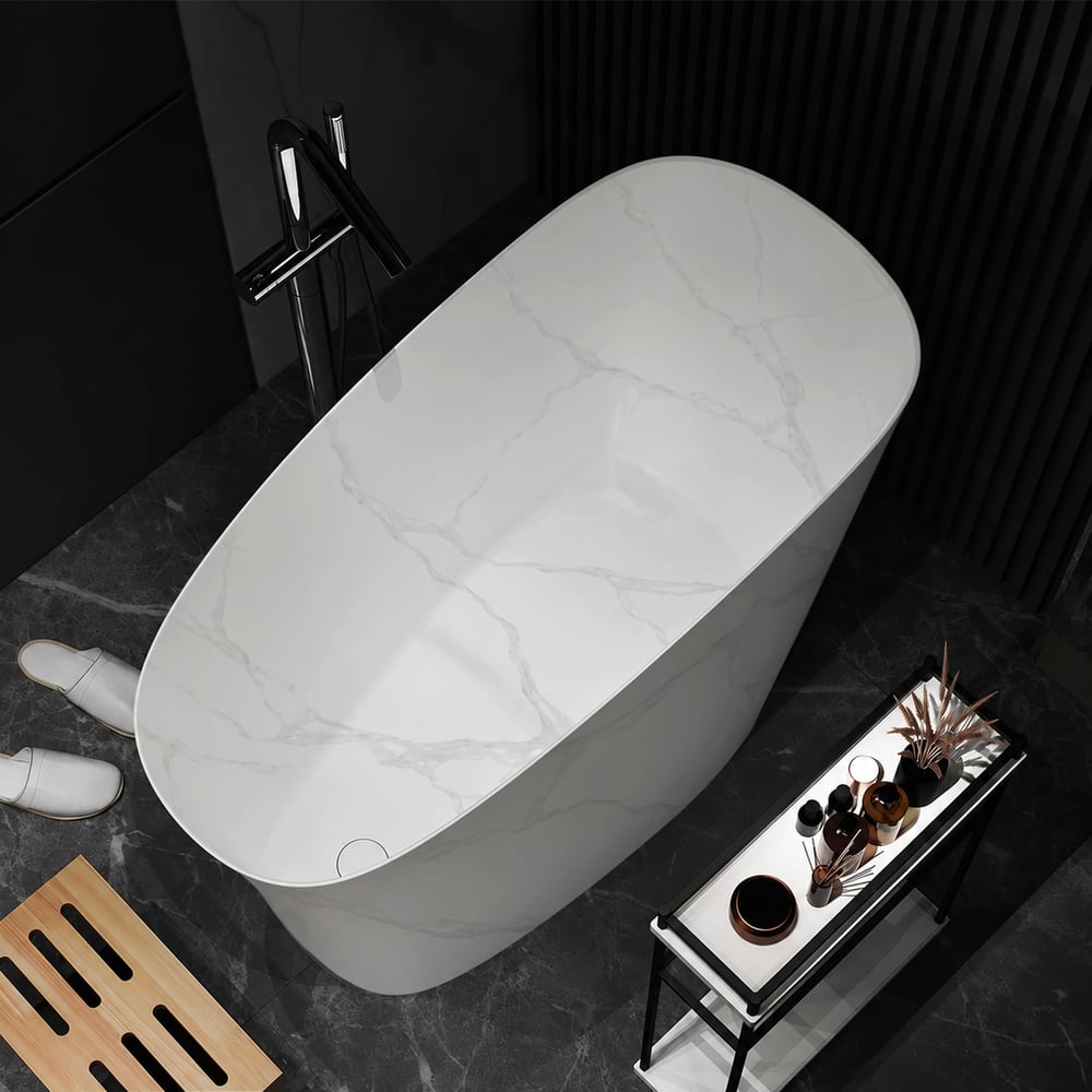 47" Japanese-style irregular freestanding stone resin soaking bathtub, marble effect window image